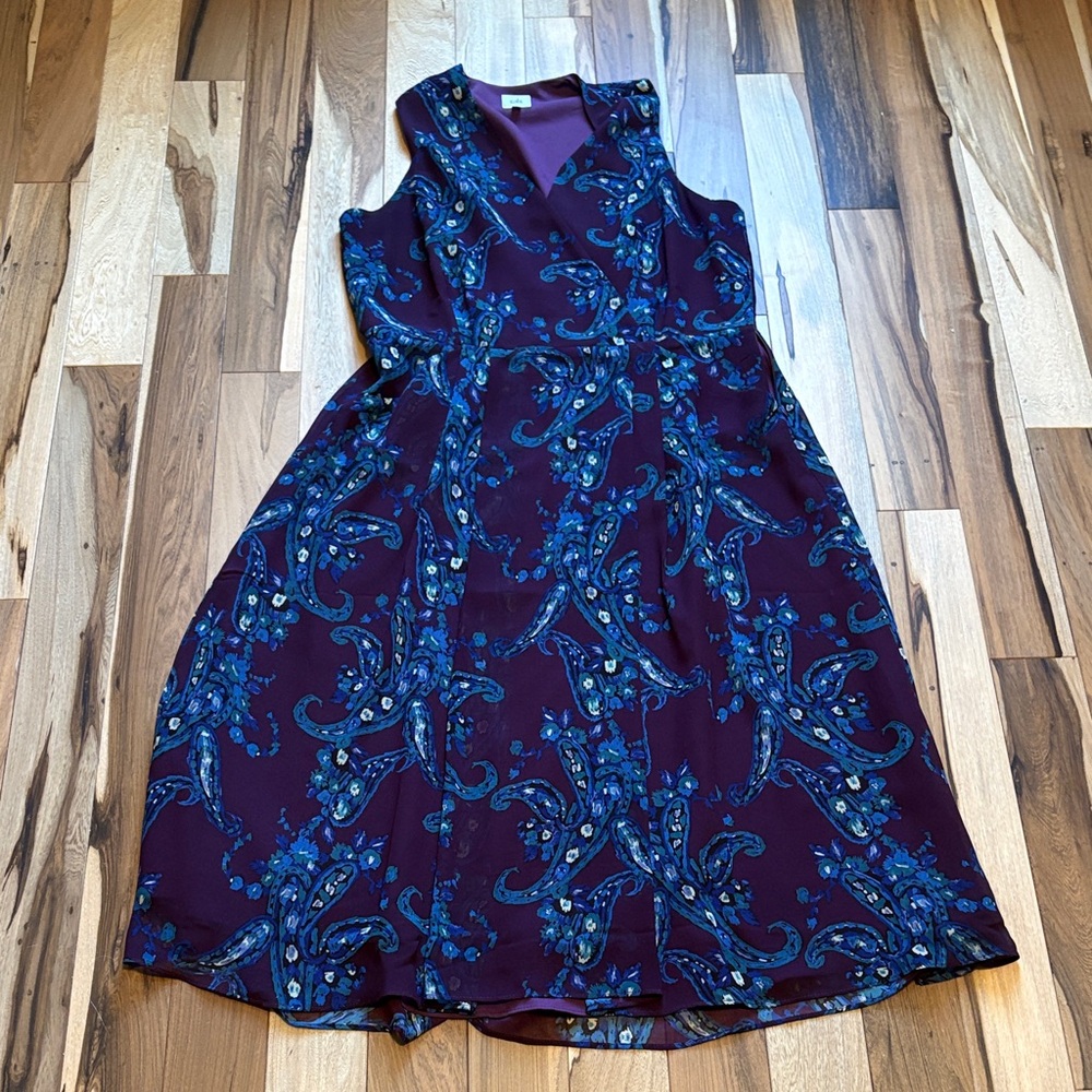 Cabi Sleeveless Burgundy/Purple Paisley A-Line Dress